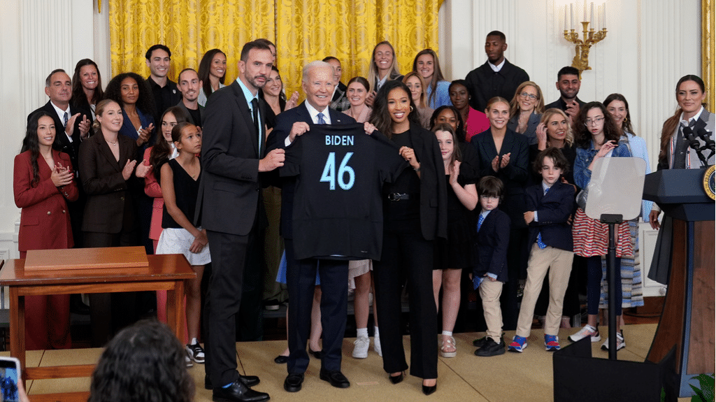 As He Welcomes Gotham FC, Biden Says ‘A Woman Can Do Anything a Man Can Do,’ Including Be President