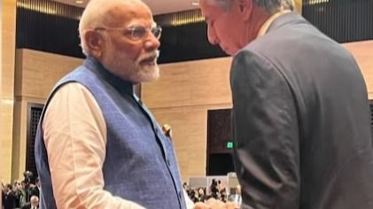 PM Modi Interacts with US Secretary of State Blinken in Laos