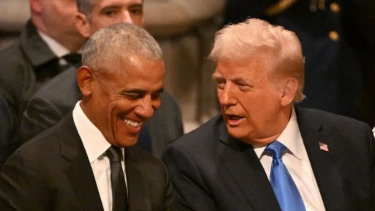 Trump Shares Parody Video Mocking Kamala Harris Following Friendly Chat with Obama at Carter’s Funeral