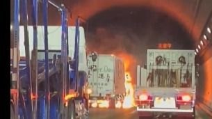 Truck Engulfed in Fire on Tokyo Bay Aqua-Line