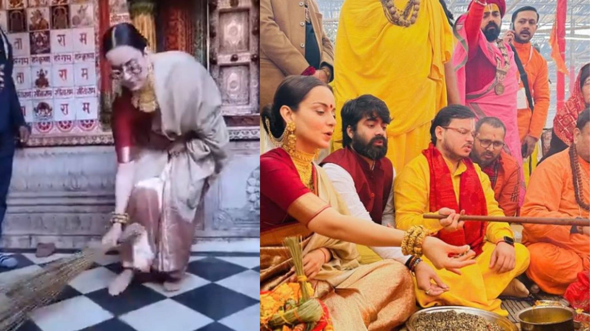 Ram Mandir Pran Pratishta Kangana Ranaut Performs Seva At Ayodhyas