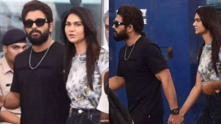 Allu Arjun Wife Sneha Reddy Hold Hands As They Return From Europe