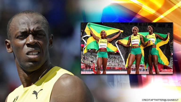 Usain Bolt Celebrates As Jamaica Dominates Track Going In Womens