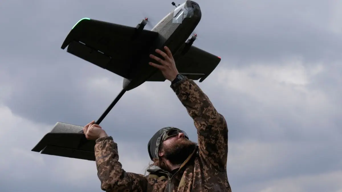 Ukrainians Chide German Defence Boss For Jibes About 'Lego' Drones Made By 'Housewives' A student soldier of the Yatagan School for Unmanned Aerial Systems launches a training target drone during drills in the Kyiv region, Ukraine, Thursday, March 19, 2026.