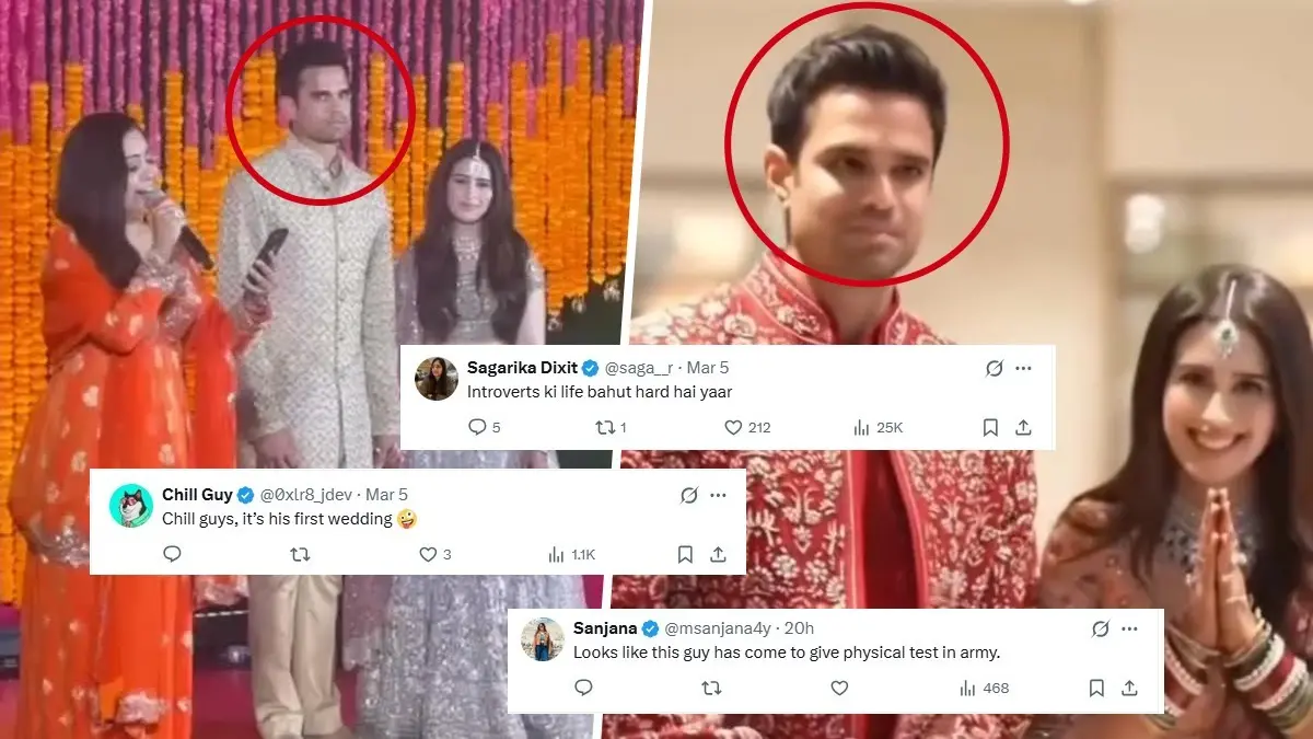 Arjun Tendulkar's Stiff Expressions At His Wedding To Saaniya Chandhok Spark Hilarious Meme Fest Arjun Tendulkar married Saaniya Chandhok in Mumbai