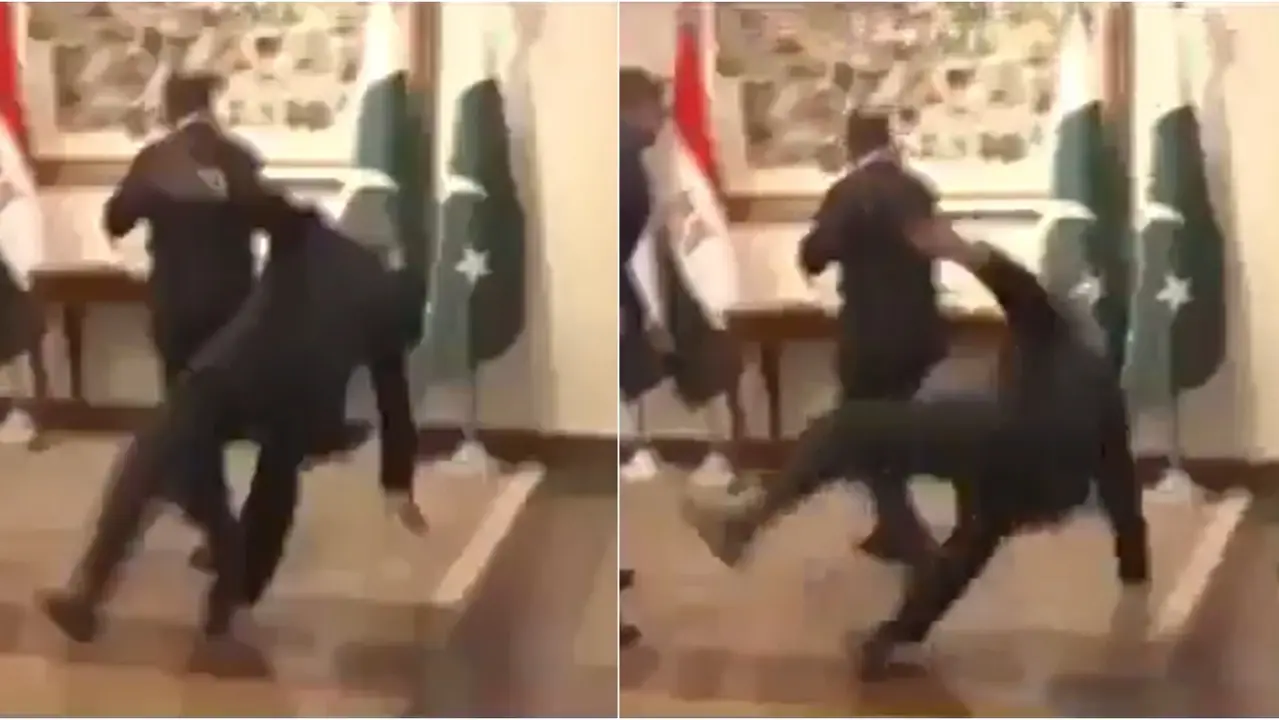 Awkward Moment: Pakistan Deputy PM Ishaq Dar Trips, Falls During US-Iran Peace Talks | Watch Awkward Moment: Pakistan Deputy PM Ishaq Dar Trips, Falls During US-Iran Peace Talks | Watch