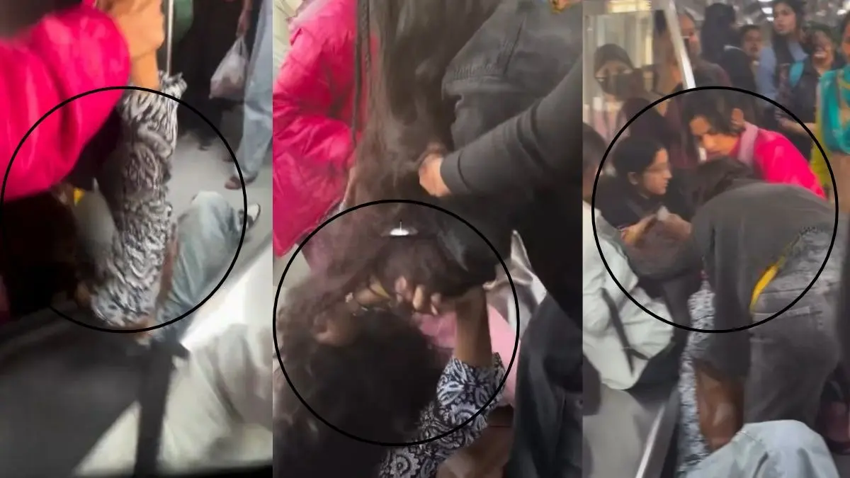 'दिल्ली मेट्रो में आपका स्वागत है...' बाल खींचे, थप्पड़ जड़े, मेट्रो में सीट को लेकर भिड़ीं महिलाएं, एक-दूसरे की कर दी बुरी हालत- VIRAL VIDEO delhi-metro-fighting-video-viral-womans-fight-brutally-in- new delhi-metro-goes -viral on social media