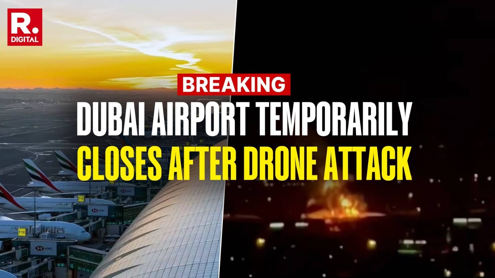 Drone Attack Near Dubai Airport: Massive Fire Erupts After Iran Bombs Fuel Tank Flights Suspended, Flight Operations Suspended 
