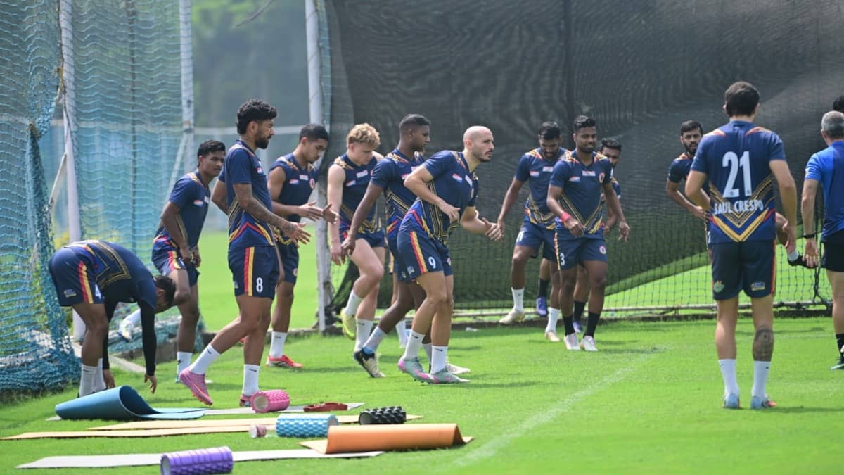 East Bengal players take part in a training session