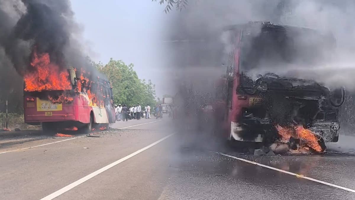 Fiery Crash in Vijayapura: Bike Rider Burnt Alive After Collision with KSRTC Bus