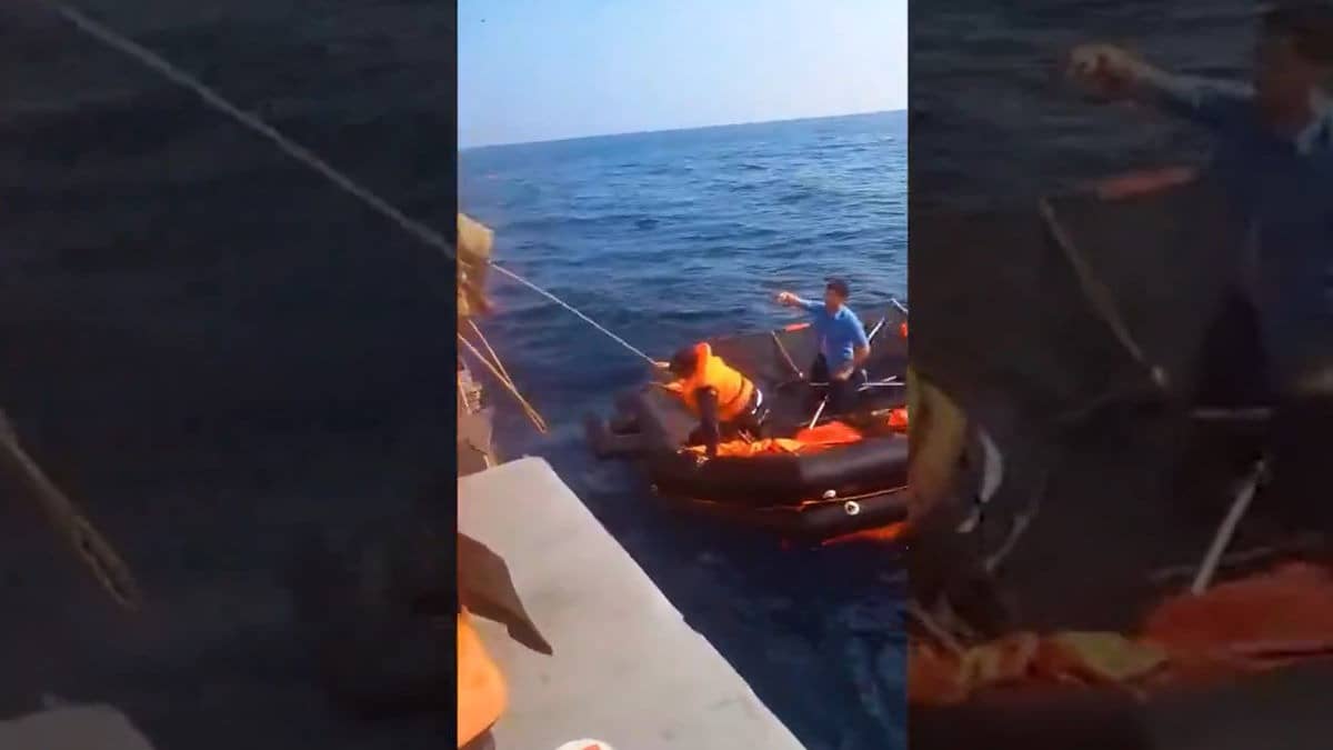 First visuals of the Sri Lanka Navy rescuing Iranian sailors who survived the torpedo attack on the Iranian warship IRIS Dena on March 4, about 19 nautical miles off Galle.
