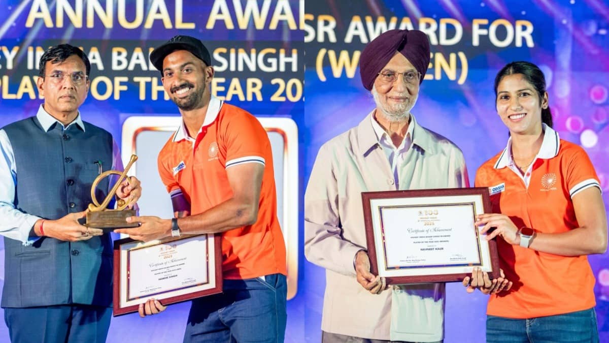 Hardik Singh and Navneet Kaur at Hockey India Annual Awards 2025