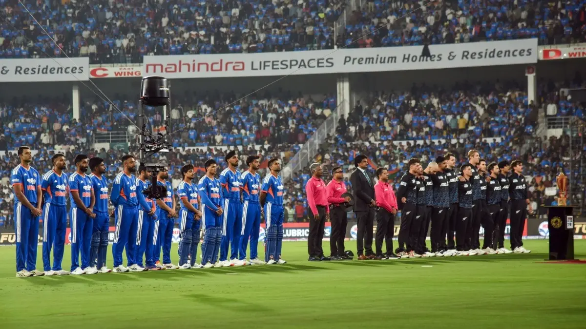 Team India Chase History In Ahmedabad, Seek To End New Zealand Hoodoo In T20 World Cup Final India and New Zealand players stand for their national anthems before the start of the 1st T20I match in Nagpur