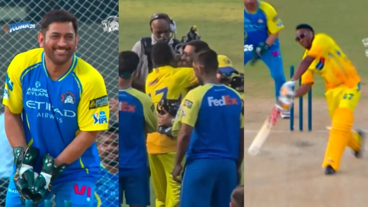 IPL से पहले CSK का रीयूनियन; MS धोनी ने लूटी महफिल, DJ ब्रावो के साथ किया डांस, फैंस बोले 'धुरंधर'; VIDEO वायरल IPL CSK ROAR 2026