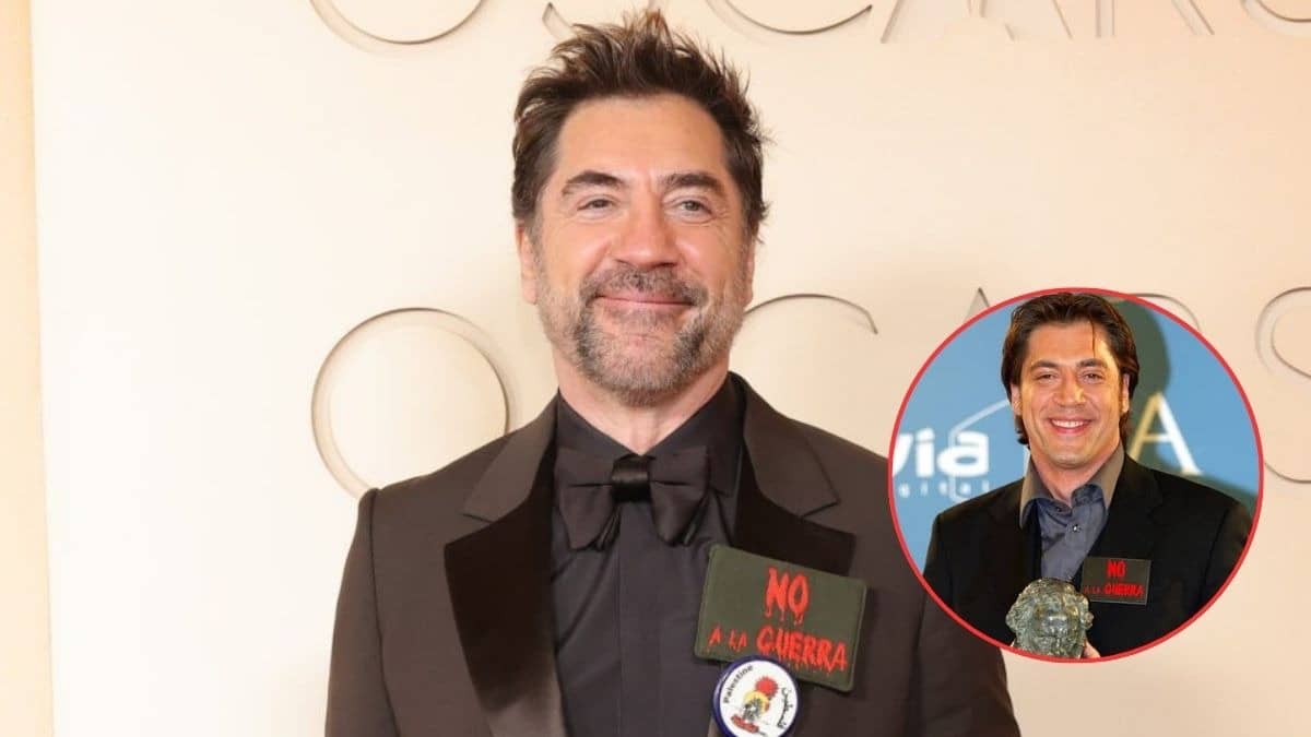 Javier Bardem Wears 'No a la Guerra' Badge At Oscars 2026.