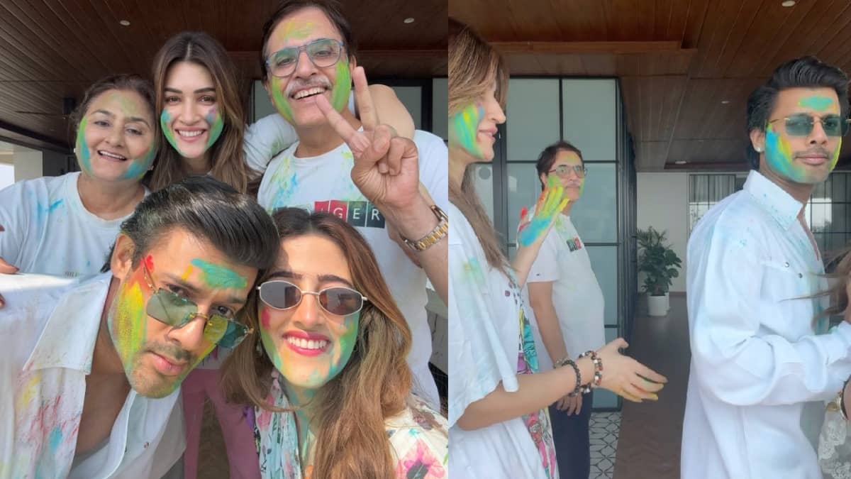 Kriti Sanon Holi Celebration: कृति सेनन ने परिवारवालों संग मनाई होली, जीजा स्टेबिन को ऐसे लगाया गुलाल, हंसने लगीं बहन नूपुर