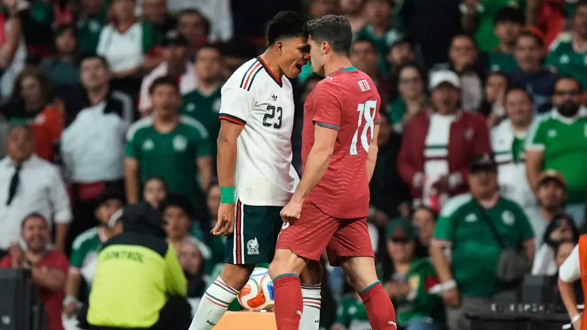 Mexico, Portugal Draw 0-0 As Azteca Stadium Reopens After FIFA World Cup Renovations Mexico's Jesus Gallardo argues with Portugal's Pedro Neto