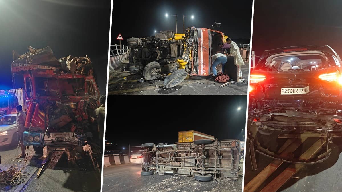 Multi-Vehicle Pile-up on Pune’s Jambhulwadi Bridge Causes Midnight Chaos; Seven Vehicles Damaged  