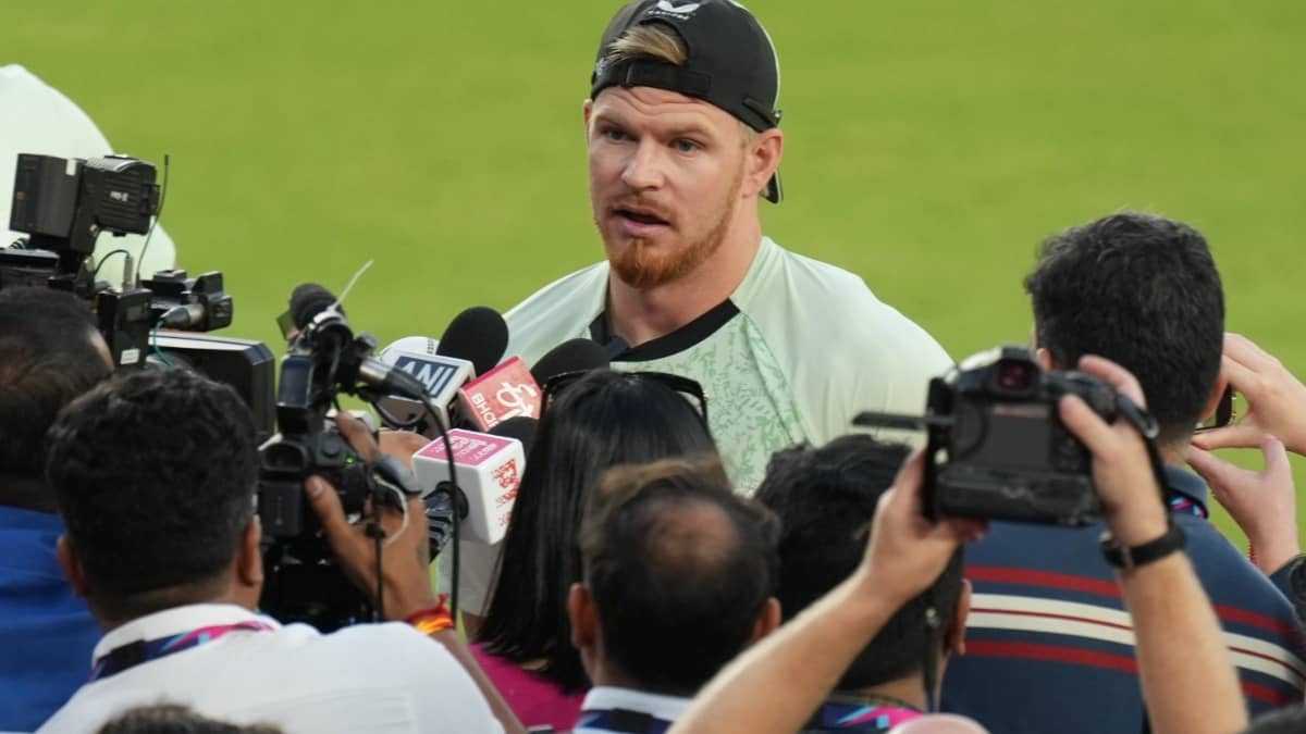 New Zealand's Glenn Phillips speaking to the media before a training session ahead of the T20 World Cup 2026 final