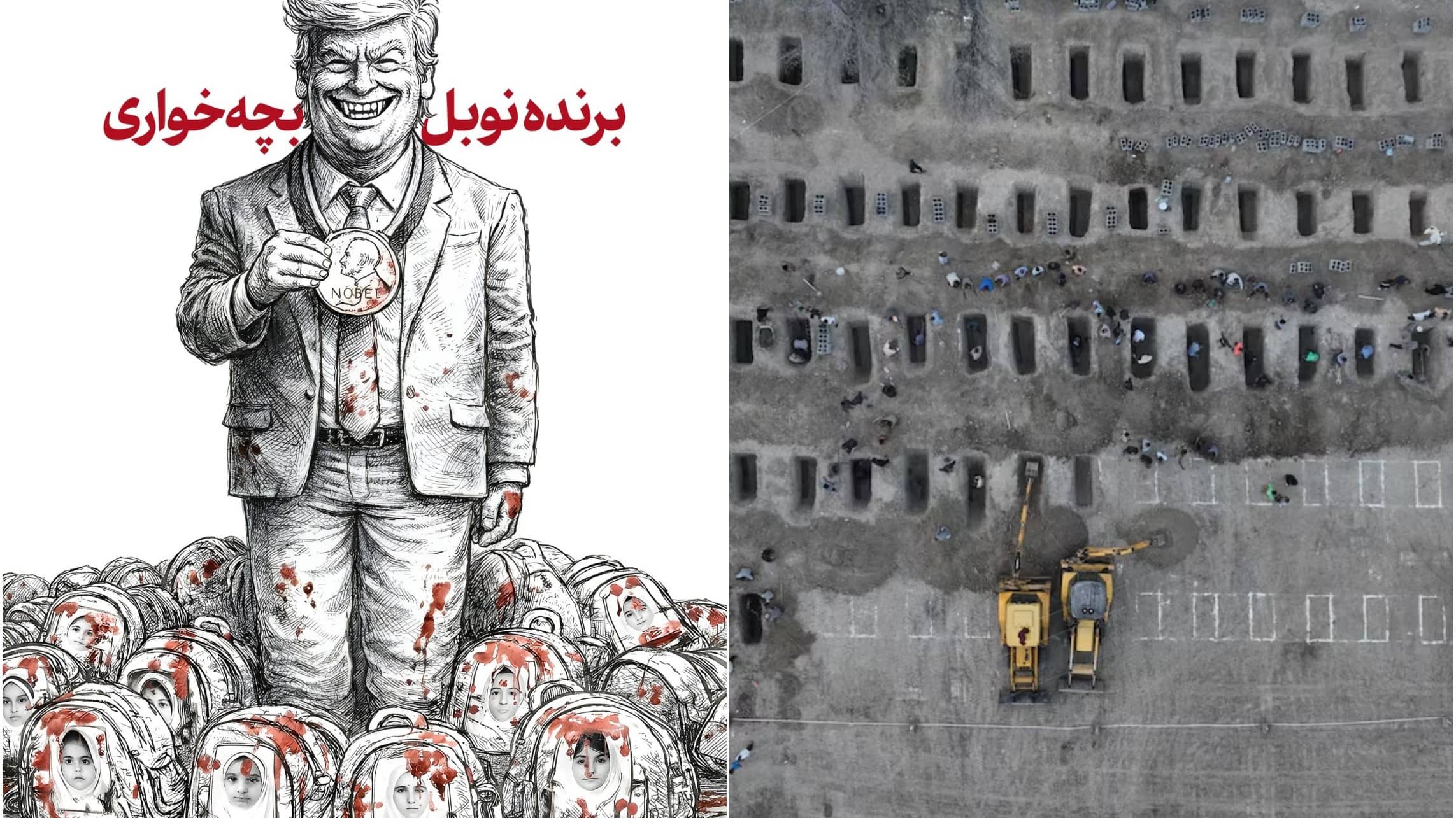 'Nobel Cannibal': Khamenei's X Account Shares Hideous Cartoon Of Trump Standing Amid Bloodied Bags Of Iranian Kids