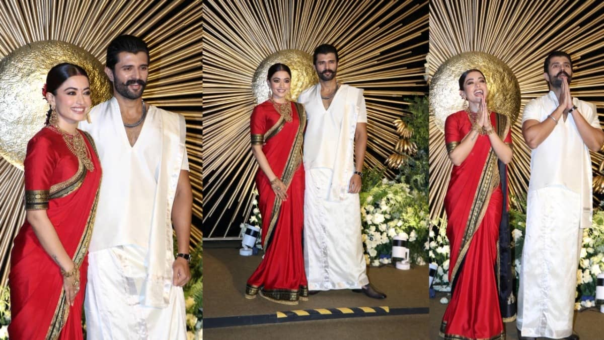 Rashmika Mandanna-Vijay Deverakonda: हैदराबाद रिसेप्शन में रश्मिका-विजय की शानदार एंट्री, दुल्हन को देख फैंस को याद आई ‘श्रीवल्ली’