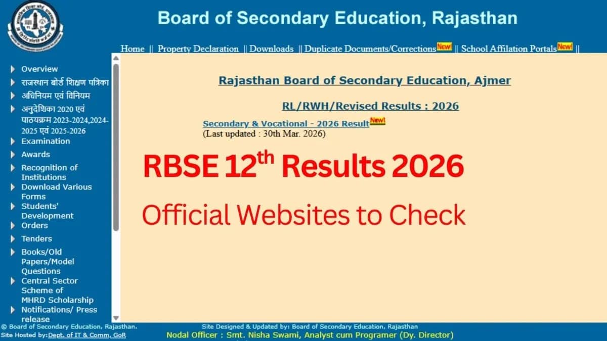 RBSE 12th Result 2026 Declared: Check Rajasthan Board Ajmer Scores At rajeduboard.rajasthan.gov.in