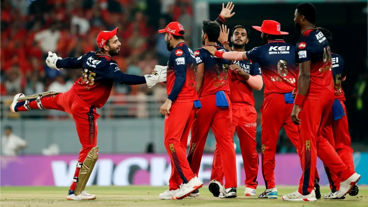 Jitesh Sharma, Rajat Patidar Deliver Explosive Fifties; Virat Kohli Plays Short Cameo In RCB's First Warm-Up Match Ahead Of IPL 2026 RCB players celebrating after taking a wicket in IPL 2025