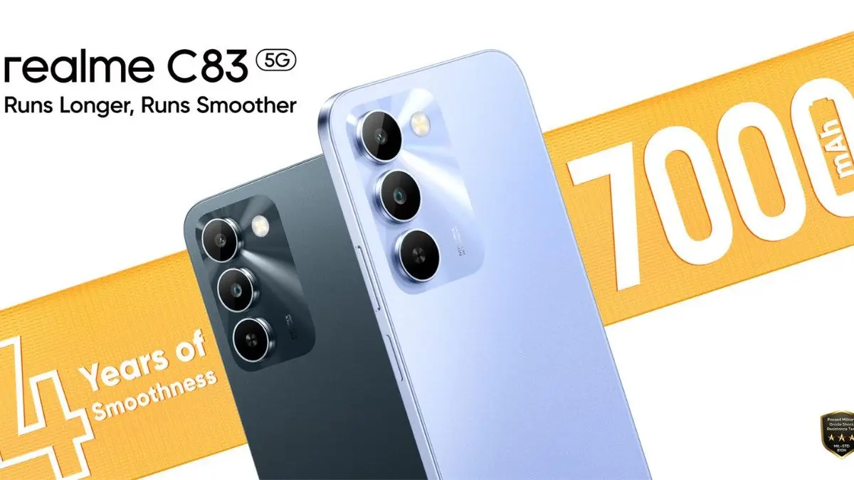 Realme C83 5G: 7000 mah की बड़ी बैटरी के साथ लॉन्च हुआ रियलमी का नया स्मार्टफोन, 19 घंटे तक देख सकेंगे मोबाइल में वीडियो realme c83