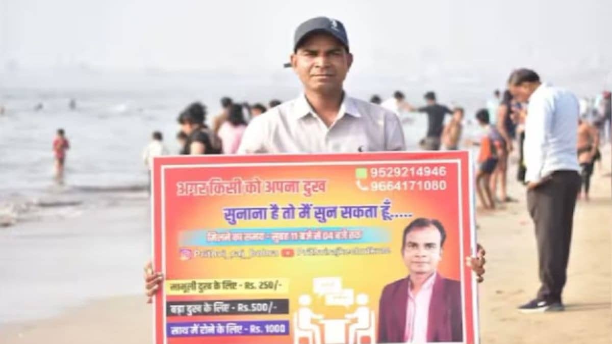 Rs 250 To Talk, Rs 1,000 To Cry? Mumbai Man Stuns Internet With Paid ‘Emotional Support’ At Juhu Beach | WATCH