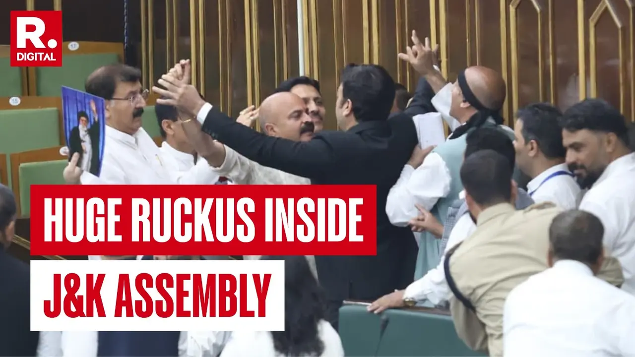 Ruckus Inside J&K Assembly As NC MLAs Raise Pro-Iran Slogans, BJP Protests Fuel Price Hike Ruckus Inside J&K Assembly As NC MLAs Raise Pro-Iran Slogans, BJP Protests Fuel Price Hike