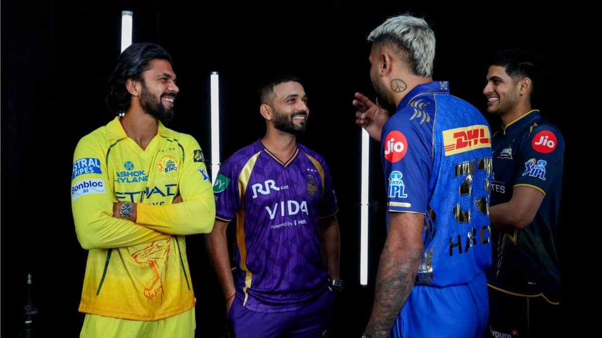 Ruturaj Gaikwad, Ajinkya Rahane, Hardik Pandya, and Shubman Gill during IPL 2026 captain's meet