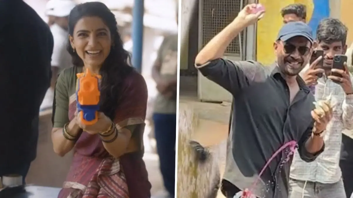 Pichkari Targets And Water Balloon Attacks: Samantha Ruth Prabhu-Raj Nidimoru Celebrate First Holi As Husband And Wife On Film Set | Watch Samantha-Raj celebrate first Holi after marriage