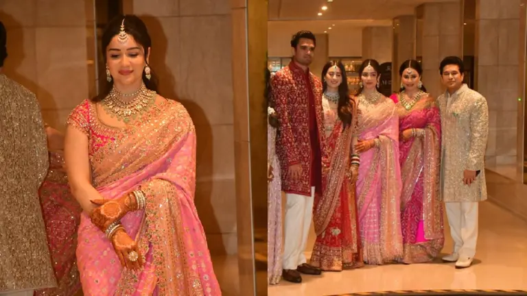 Sara Tendulkar: गुलाबी साड़ी में छाया सारा तेंदुलकर का जलवा, भाई अर्जुन तेंदुलकर की शादी में सेट किया फैशन ट्रेंड Sara Tendulkar at Arjun Tendulkar's wedding