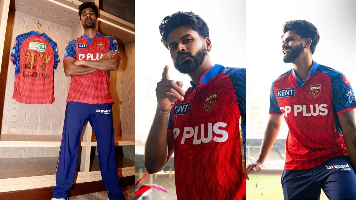 Punjab Kings Unveil New Match Jersey Ahead Of IPL 2026 Shashank Singh and Shreyas Iyer wearing Punjab Kings' new IPL 2026 match jersey