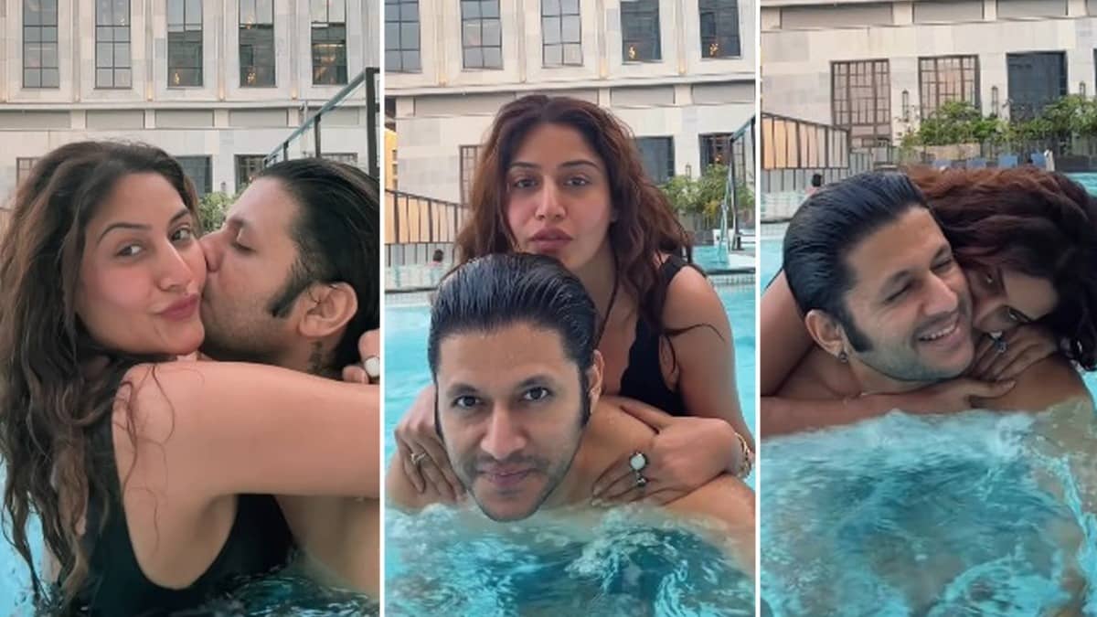 Surbhi Chandna: पति की बाहों में कोजी हुई एक्ट्रेस, पूल में मोनोकनी में सुरभि ने पति को किया KISS फिर... VIDEO