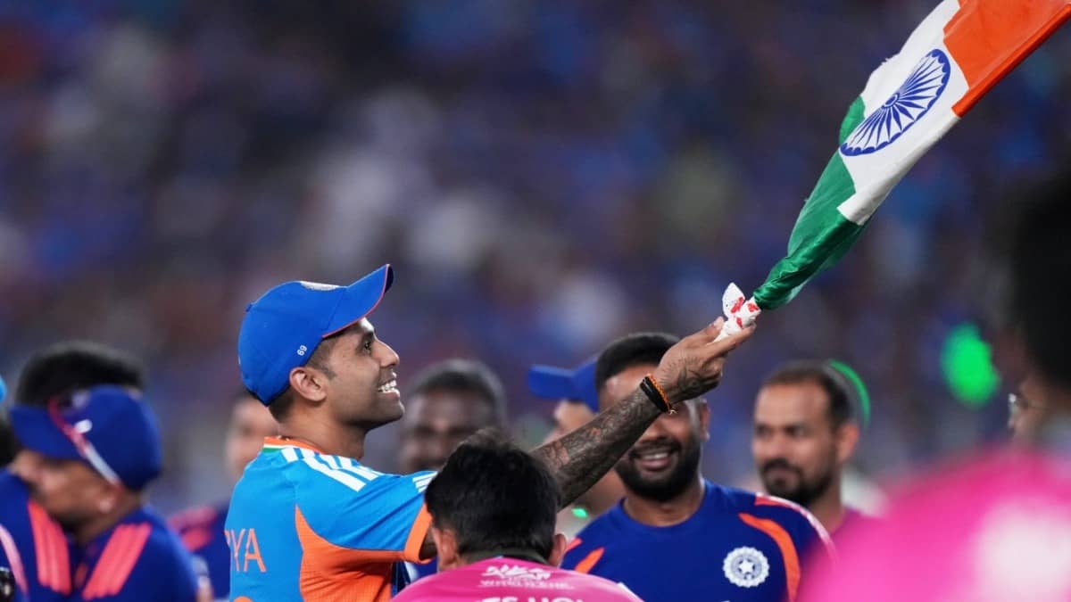 Suryakumar Yadav celebrating after India's historic T20 World Cup win