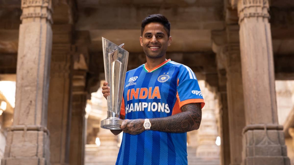 Suryakumar Yadav poses with T20 World Cup trophy