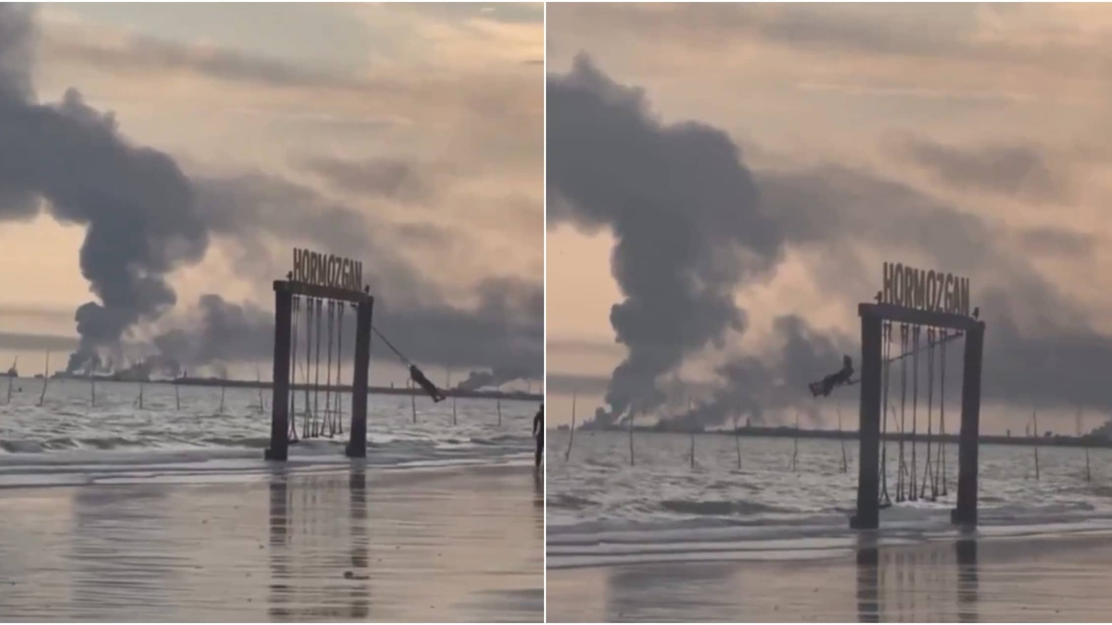 Torn Innocence: Little Girl Plays On Beach As Ominous Black Smoke Rises In Background Amid Iran War | VIDEO