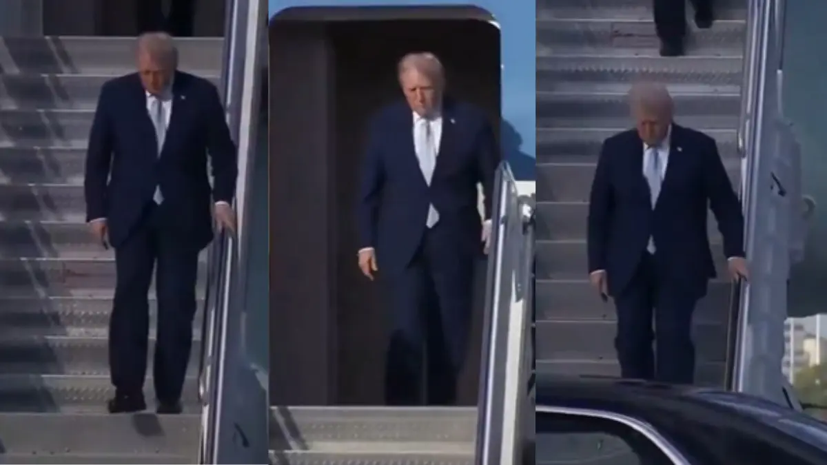 Trump Grips Railing, Walks Cautiously Down Air Force One Stairs, Internet Worried About His Health | Watch Trump Grips Railing, Walks Cautiously Down Air Force One Stairs, Internet Worried About His Health | Watch