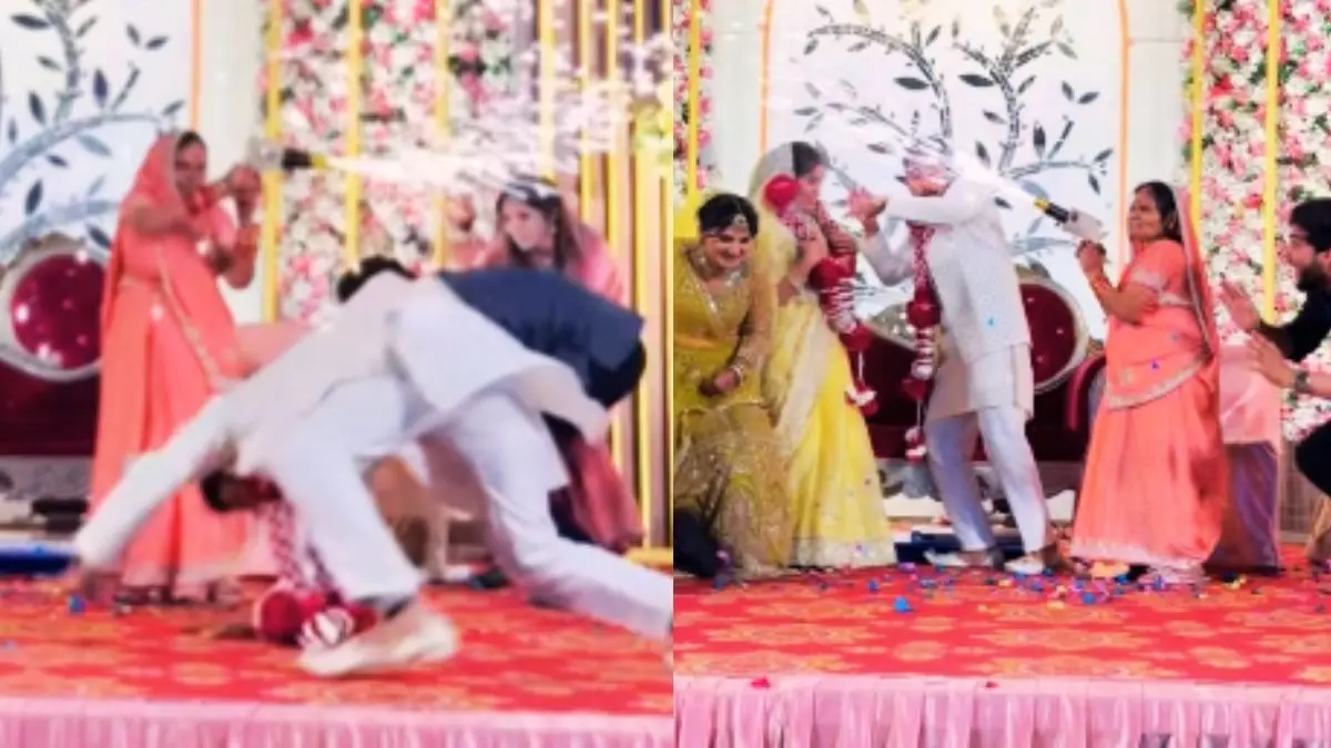 हाथ में फायर गन लेकर दादी ने किया ऐसा 'तांडव', वरमाला की रस्म छोड़ जान बचाने लगे दूल्हा-दुल्हन; मजेदार VIDEO VIRAL Viral Video