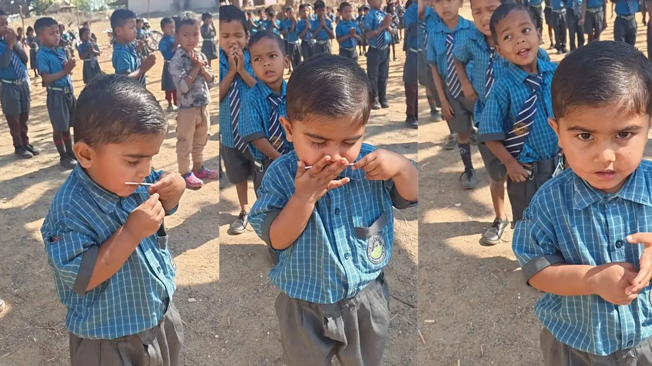 Viral: 'पीक लेवल पर मासूमियत', स्कूल प्रेयर में आंखें बंद कर चुपके से लॉलीपॉप खाने लगा बच्चा, क्यूट VIDEO पर लोगों का आ गया दिल Viral Video