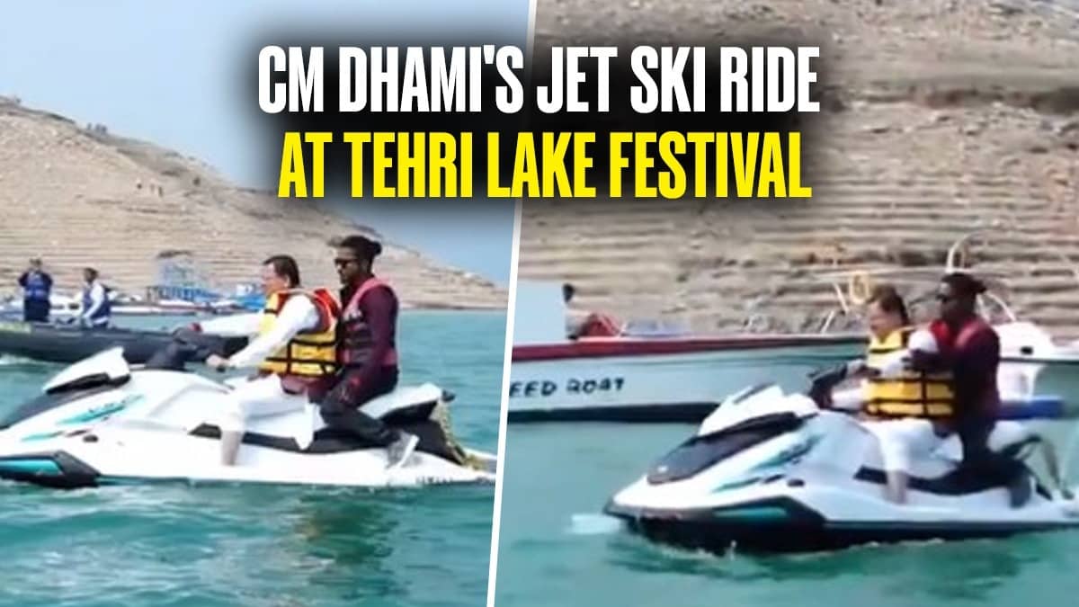 Watch: Uttarakhand CM Dhami Takes Jet Ski Ride at Tehri Lake After Inaugurating Himalayan O₂ Festival