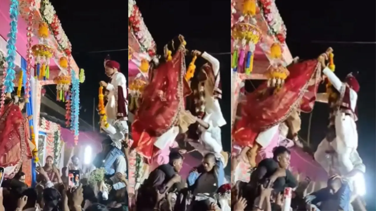 VIRAL: नहीं देखी होगी 'दही हांडी' स्टाइल में ऐसी अनोखी वरमाला, दूसरों के कंधों पर चढ़े दूल्हा-दुल्हन, फिर... VIDEO Wedding Viral Video