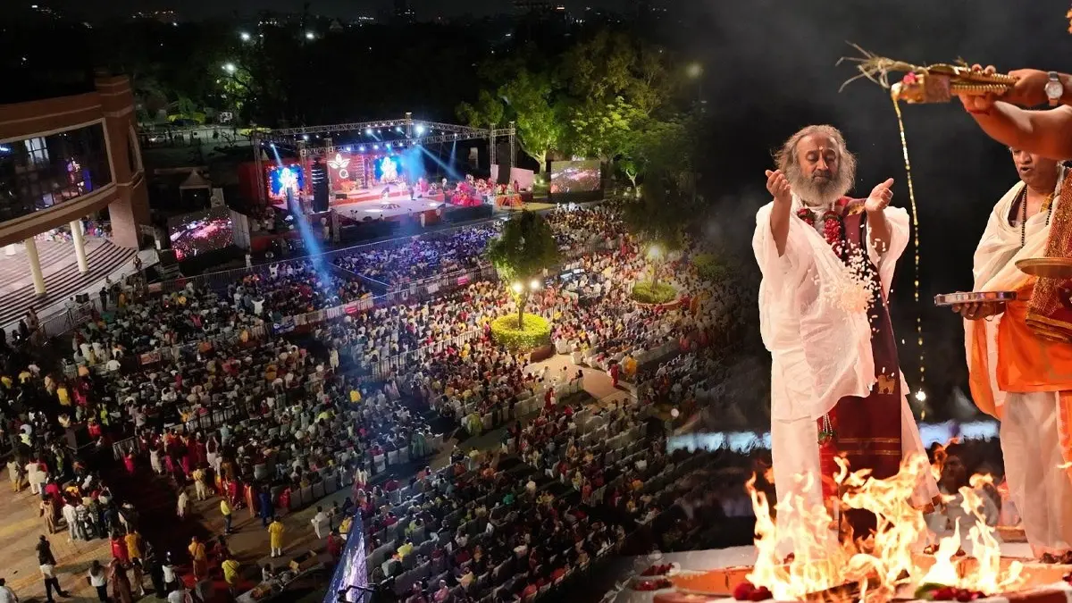 12,000 Voices, One Prayer: Sri Sri Ravi Shankar Presides Over Record-Breaking Bhajan Clubbing and Sacred Durga Homa in Delhi X
