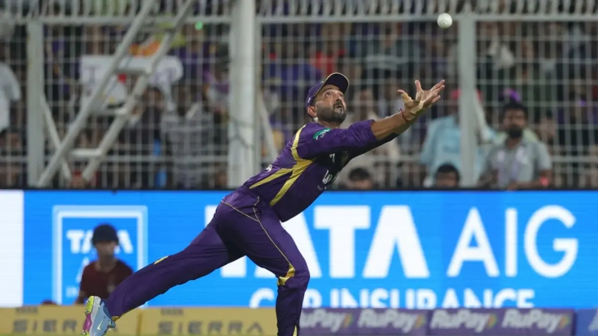 'He Has Got A Better Record Than Rohit Sharma': Captain Ajinkya Rahane Finds Support Amid KKR's Struggle In IPL 2026 Ajinkya Rahane goes for a catch