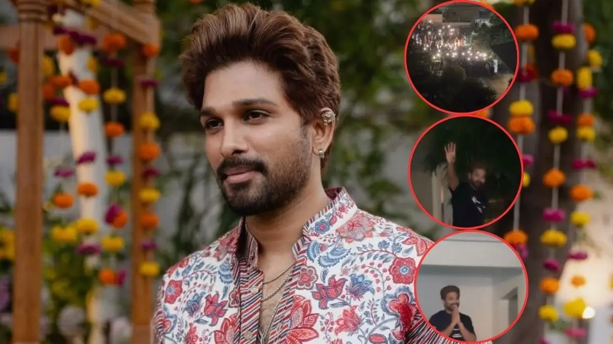 Birthday Boy Allu Arjun Greets Sea Of Fans Gathered Outside His Hyderabad House At Midnight, Videos Go Viral Allu Arjun Greets Fans On His Birthday