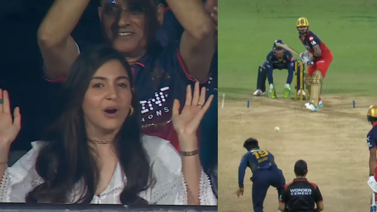 IPL 2026: इधर कोहली ने जड़ा छक्का, उधर स्टैंड्स में बैठीं Anushka Sharma करने लगी डांस, VIRAL हो गया मोमेंट Anushka Sharma reaction