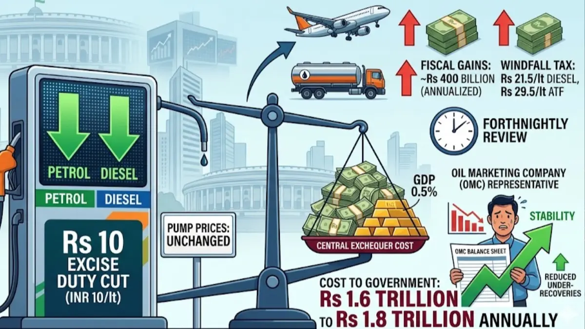 Will Rs 10 Excise Duty Cut Cost Over Rs 1.6 Trillion To Centre's Exchequer? As pump prices remain unchanged despite the excise duty cuts, the government’s aim seems to be to reduce the burden on OMCs’ balance sheets