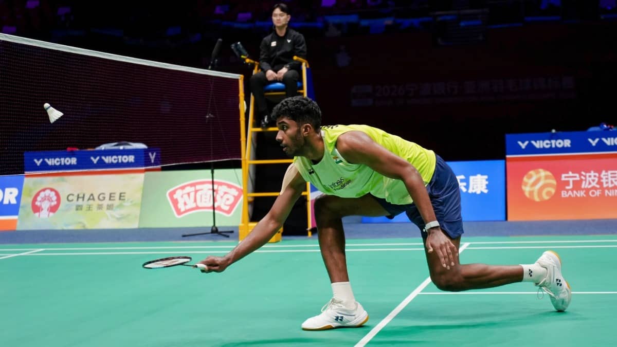 Ayush Shetty in action at Badminton Asia Championships
