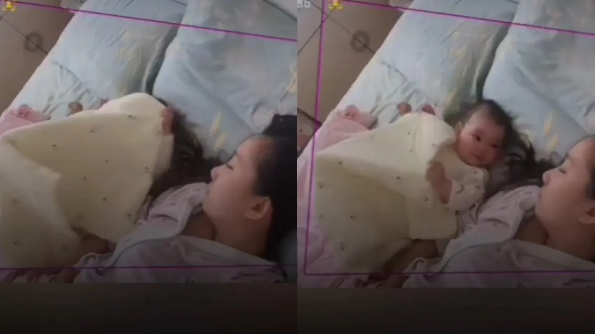 चैन से सो रही थी मां, बेबी करने लगा क्यूट सी हरकतें, कैमरे में हो गया रिकॉर्ड, VIDEO Baby playing with his mother
